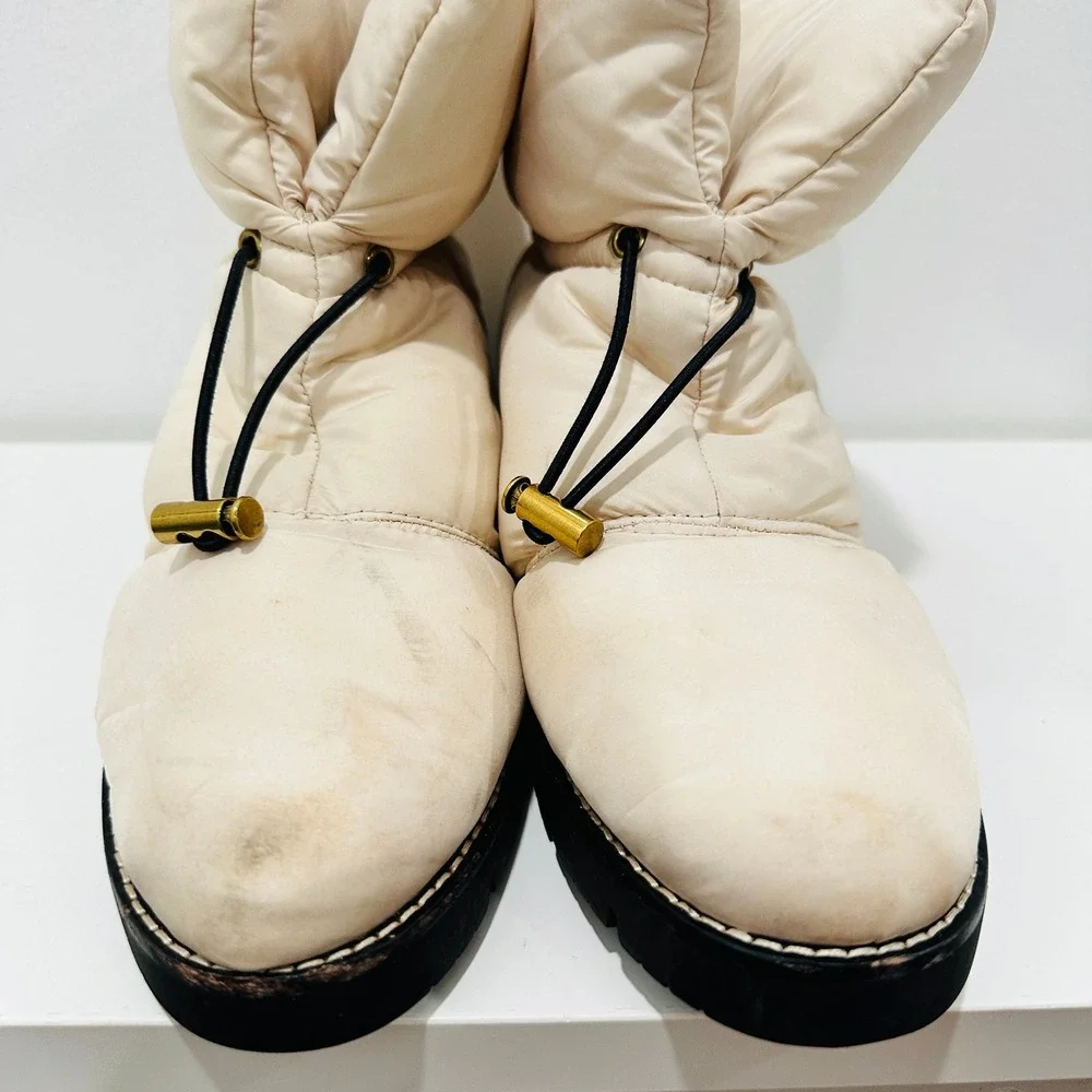 J.Crew Ivory Puffer Ankle Boots Bungee Toggle Winter Lug Sole BD325 Womens 8